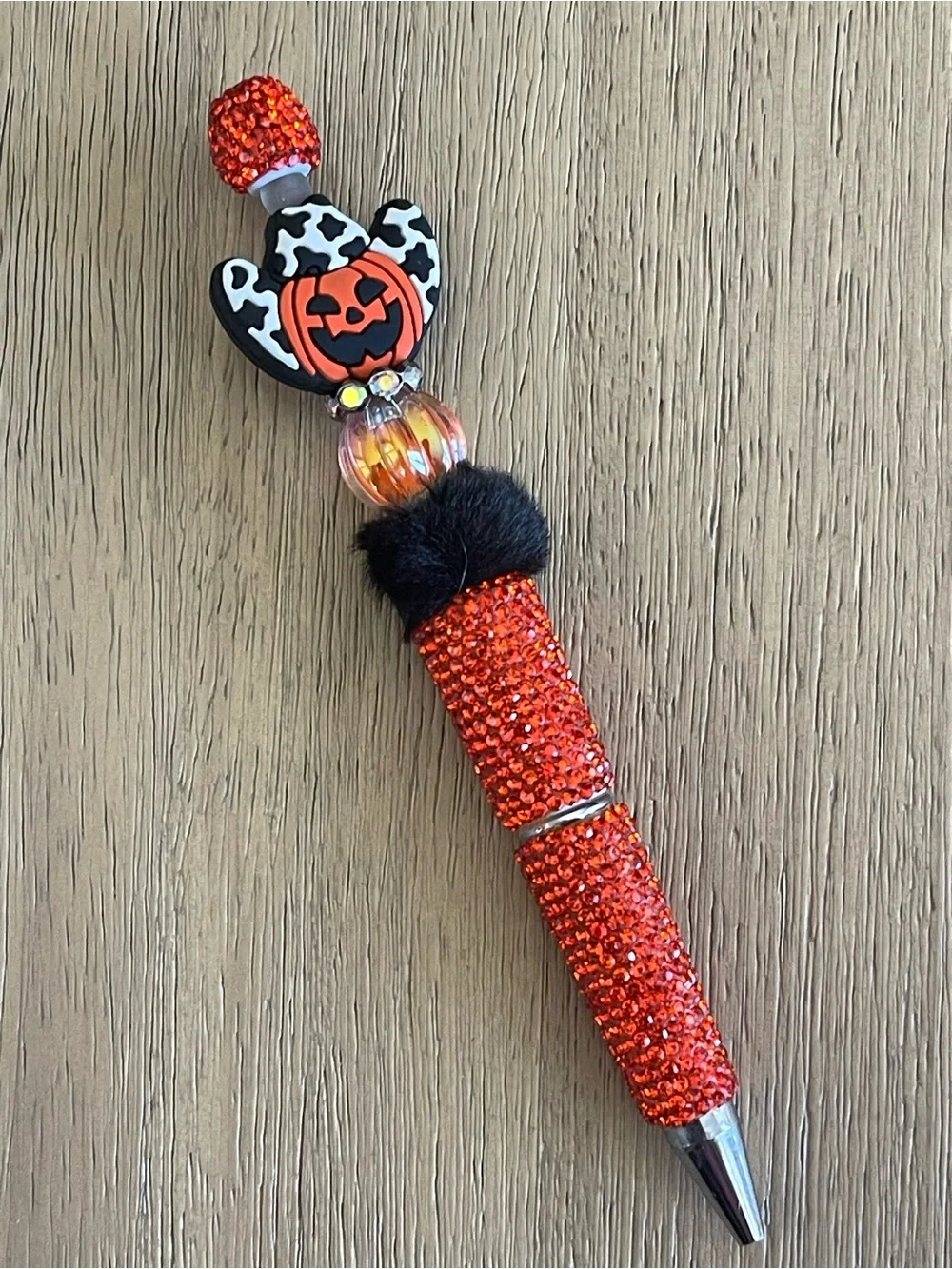 Halloween Orange Rhinestone Beaded Pen with Jack-o'-Lantern Pumpkin Cowboy